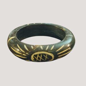 Wooden Ring Handcrafted Black White Tribal Pattern Lightweight Durable Size 7.5